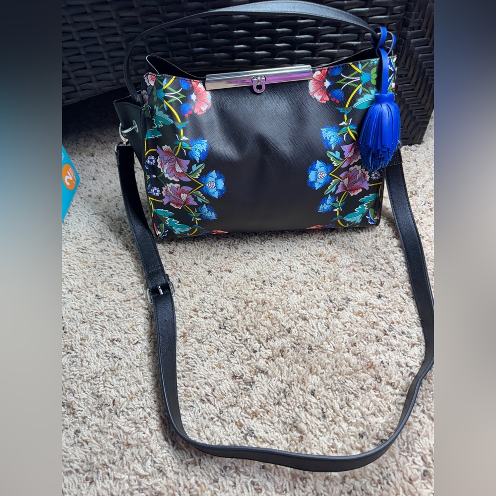 Nanette Lepore Floral Black Shoulder Handbag Purse
